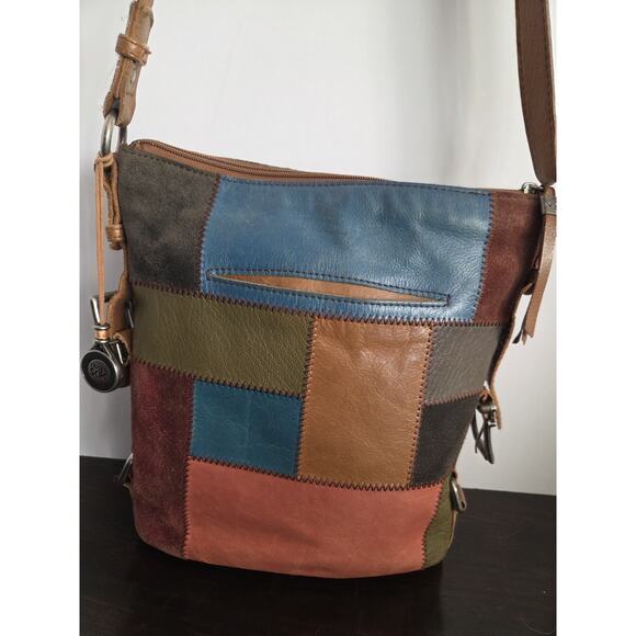 Vtg The Sak Crossbody Purse Leather Suede Patchwork 10x9 Inch Happy & Free Boho - Picture 5 of 15